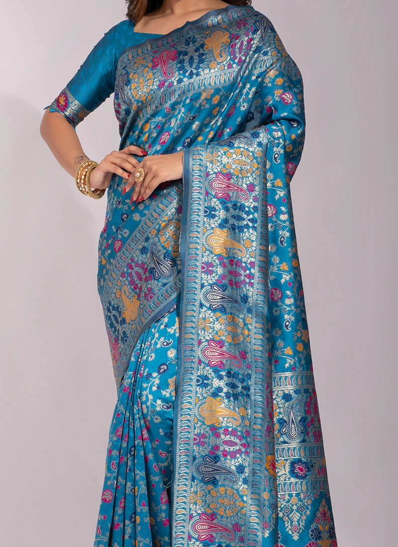 Woven Work Teal Blue Color Banarasi Silk Saree Festive Wear 1 Woven Work Teal Blue Color Banarasi Silk Saree Festive Wear