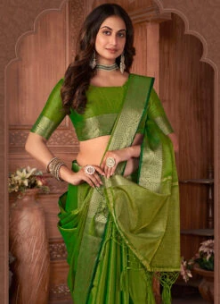 Woven Work Tussar Silk Green Color Saree Festive Wear -Deals Chic Lehenga Store woven work tussar silk green color saree saspl4805 b