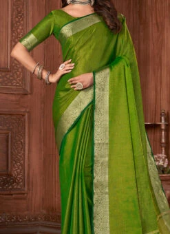 Woven Work Tussar Silk Green Color Saree Festive Wear