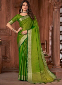 Woven Work Tussar Silk Green Color Saree Festive Wear -Deals Chic Lehenga Store woven work tussar silk green color saree saspl4805 u