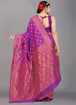 Woven Work Violet Color Silk Saree Festive Wear -Deals Chic Lehenga Store woven work violet color silk saree sasom8439 b