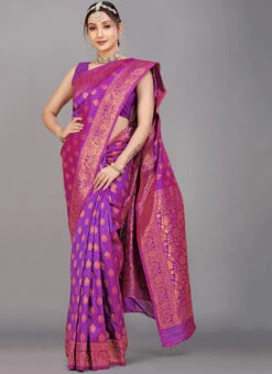 Woven Work Violet Color Silk Saree Festive Wear -Deals Chic Lehenga Store woven work violet color silk saree sasom8439 u