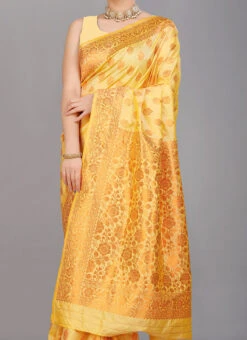 Woven Work Yellow Color Silk Saree Festive Wear