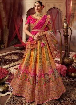 Yellow Art Silk Banarasi Stone Work Umbrella Lehenga Wedding Wear -Deals Chic Lehenga Store yellow art silk banarasi stone work umbrella lehenga ghmkns10255 u