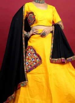 Yellow Blended Kutch N Mirror Work Chaniya Choli Festive Wear