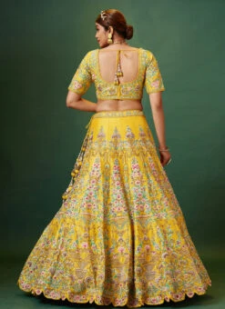 Yellow Color Pure Silk Embroidered And Zari Work Umbrella Lehenga Wedding Wear -Deals Chic Lehenga Store yellow color pure silk embroidered and zari work umbrella lehenga ghmkns460 b