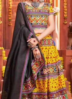 Yellow Cotton Embroidery With Mirror Work Chaniya Choli Festive Wear