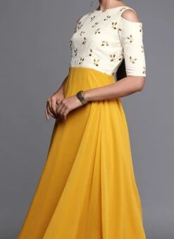 Yellow Embroidered Boat Neckline Gown Festive Wear