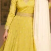 Yellow Embroidery Sequins Silk Anarkali Festive Wear