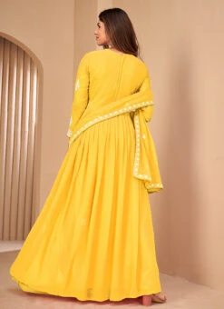 Yellow Georgette Embroidery Anarkali Suit Party Wear -Deals Chic Lehenga Store yellow georgette embroidery anarkali suit slsdi8525y b