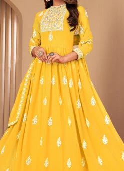 Yellow Georgette Embroidery Anarkali Suit Party Wear