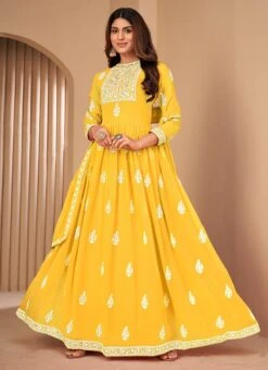 Yellow Georgette Embroidery Anarkali Suit Party Wear -Deals Chic Lehenga Store yellow georgette embroidery anarkali suit slsdi8525y u