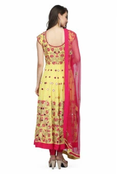 Yellow Georgette Thread Mirror Work Anarkali Suit Party Wear -Deals Chic Lehenga Store yellow georgette thread mirror work anarkali suit slkifh9966000435 b