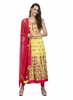 Yellow Georgette Thread Mirror Work Anarkali Suit Party Wear -Deals Chic Lehenga Store yellow georgette thread mirror work anarkali suit slkifh9966000435 u