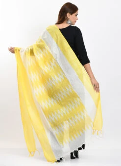 Yellow Handloom Cotton Ikkat Printed Dupatta Work Wear -Deals Chic Lehenga Store yellow handloom cotton ikkat printed dupatta dpdmimfd144 b