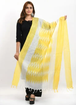 Yellow Handloom Cotton Ikkat Printed Dupatta Work Wear -Deals Chic Lehenga Store yellow handloom cotton ikkat printed dupatta dpdmimfd144 u