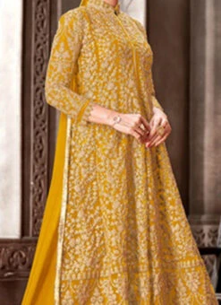 Yellow Net Embroidered N Sequins Anarkali Suit Party Wear