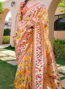 Yellow Paithani Silk Saree Festive Wear