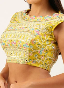 Yellow Silk Embroidery Blouse Party Wear