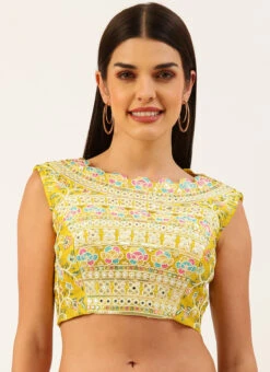 Yellow Silk Embroidery Blouse Party Wear -Deals Chic Lehenga Store yellow silk embroidery blouse blspfb168y u
