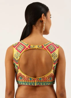 Yellow Silk Embroidery Work Blouse Party Wear -Deals Chic Lehenga Store yellow silk embroidery work blouse blspfb166y b