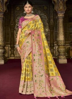 Yellow Silk Zari Work Saree Wedding Wear -Deals Chic Lehenga Store yellow silk zari work saree samkns9516402 u