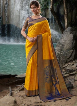 Yellow Soft Kanchipuram Silk Weaving Saree Festive Wear -Deals Chic Lehenga Store yellow soft kanchipuram silk weaving saree saspl4002 u