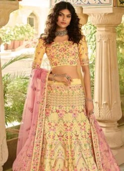 Yellow Soft Silk Sequins Embroidery Umbrella Lehenga Wedding Wear -Deals Chic Lehenga Store yellow soft silk sequins embroidery umbrella lehenga ghsak42117210 b