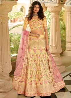 Yellow Soft Silk Sequins Embroidery Umbrella Lehenga Wedding Wear -Deals Chic Lehenga Store yellow soft silk sequins embroidery umbrella lehenga ghsak42117210 u