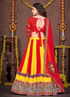 Yellow Rayon Mirror Chaniya Choli Festive Wear -Deals Chic Lehenga Store yellow viscose mirror chaniya choli ghsacw7522 b