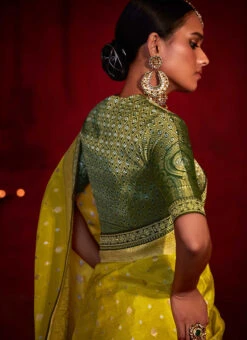 Yellow Zari Woven Banarasi Silk Saree Festive Wear Party Wear -Deals Chic Lehenga Store yellow zari woven banarasi silk saree saska3690135 b