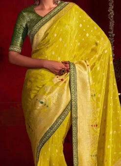 Yellow Zari Woven Banarasi Silk Saree Festive Wear Party Wear
