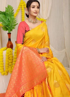 Zari Weaving Work Dark Yellow Color Patola Silk Saree Party Wear -Deals Chic Lehenga Store zari weaving work dark yellow color patola silk saree sasom110960 b