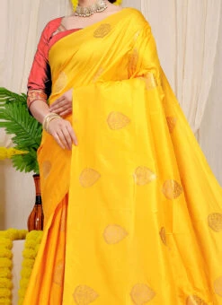 Zari Weaving Work Dark Yellow Color Patola Silk Saree Party Wear