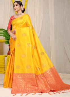 Zari Weaving Work Dark Yellow Color Patola Silk Saree Party Wear -Deals Chic Lehenga Store zari weaving work dark yellow color patola silk saree sasom110960 u