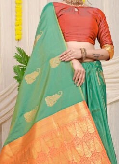 Zari Weaving Work Green Color Soft Patola Silk Saree Party Wear