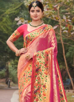 Zari Weaving Work Pink Color Paithani Silk Saree Festive Wear -Deals Chic Lehenga Store zari weaving work pink color paithani silk saree sasspbwson10006 b