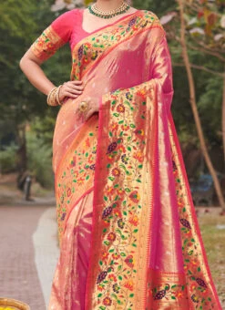 Zari Weaving Work Pink Color Paithani Silk Saree Festive Wear