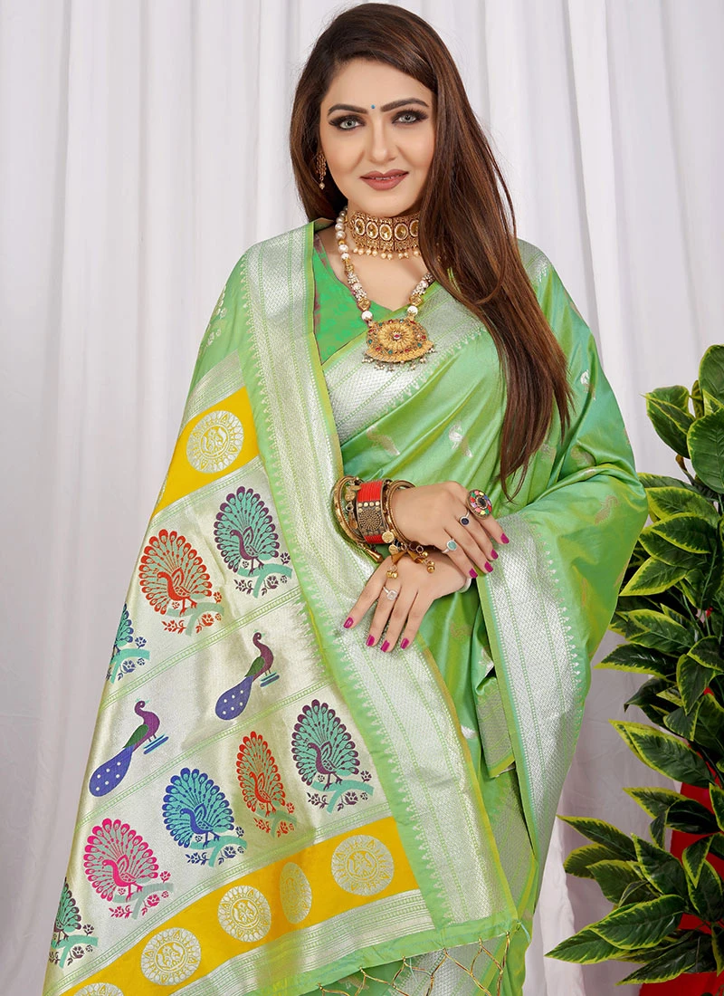 Zari Weaving Work Soft Litchi Silk Green Color Saree Festive Wear 4 Zari Weaving Work Soft Litchi Silk Green Color Saree Festive Wear - Image 4