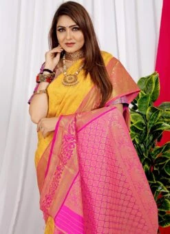 Zari Weaving Work Yellow Color Litchi Silk Saree Party Wear 7 Zari Weaving Work Yellow Color Litchi Silk Saree Party Wear -Deals Chic Lehenga Store zari weaving work yellow color litchi silk saree sasom110650 b