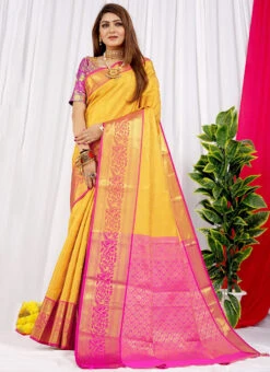 Zari Weaving Work Yellow Color Litchi Silk Saree Party Wear 6 Zari Weaving Work Yellow Color Litchi Silk Saree Party Wear -Deals Chic Lehenga Store zari weaving work yellow color litchi silk saree sasom110650 u