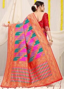 Zari Work Multicolor Patola Silk Saree Party Wear -Deals Chic Lehenga Store zari work multicolor patola silk saree sasom110743 b