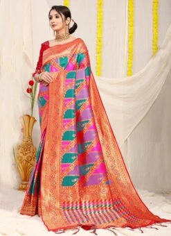 Zari Work Multicolor Patola Silk Saree Party Wear -Deals Chic Lehenga Store zari work multicolor patola silk saree sasom110743 u