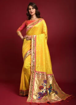 Zari Work Yellow Color Banarasi Silk Saree Festive Wear 6 Zari Work Yellow Color Banarasi Silk Saree Festive Wear -Deals Chic Lehenga Store zari work yellow color banarasi silk saree sasacw3801 u